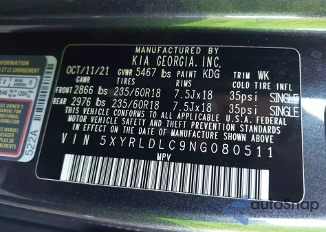 2022 Kia Sorento X-Line S from USA, damaged, VIN 5XYRLDLC9NG080511